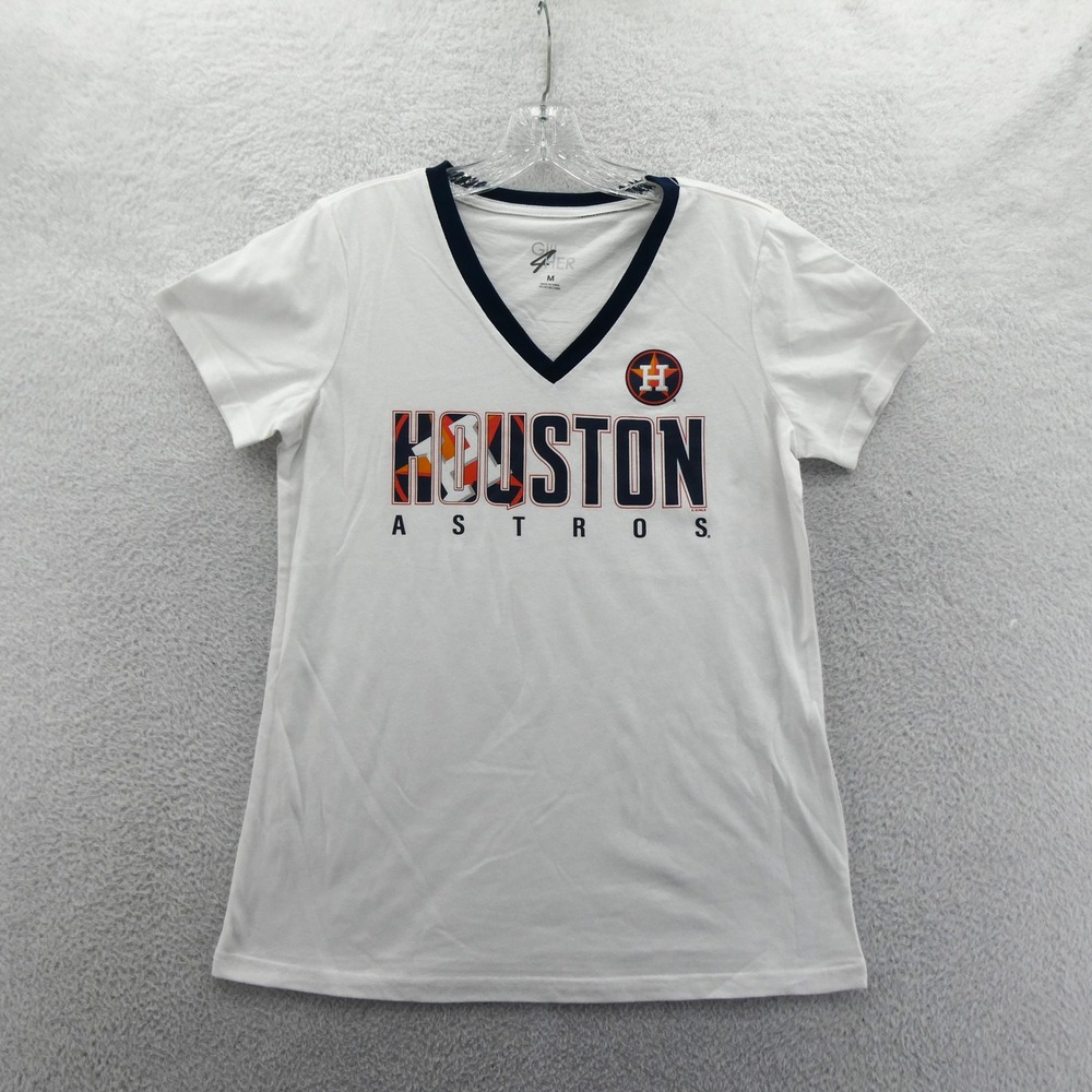 GIII Shirt Womens‎ Medium Houston Astros White V-Neck Vintage Deadstock Baseball
